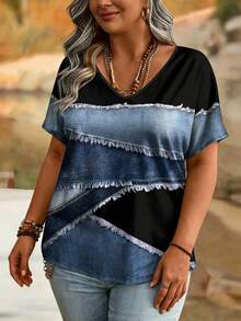 EMERY ROSE 大码时尚女童休闲V领T恤，黄色花朵图案，“以为我只是个老太太是你的第一个错误”图案T恤 女式上衣 女式休闲装 女式夏季上衣 女式短袖上衣 - 彩色 - 查看 3