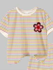 2pcs Dopamine Colorful Striped, Retro Floral Embroidery Print Tween Girls Casual Comfortable Loose Round Neck Short Sleeve T-Shirt And Shorts Set, Suitable For Spring/Summer Daily, Home, Outing, Holiday, Easter - Multicolor - View 5