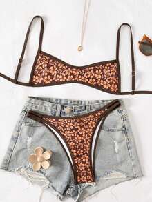 Swim Mod 2pcs/Set Women's Sexy Random Print Swimsuit For Beach Vacation, Padless Adjustable Strap Backless Bikini Set - Multicolor - View 4