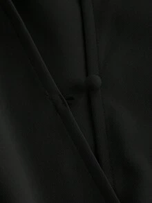 SHEIN 少女优雅时尚通勤黑色垂褶领连衣裙，配腰带 - 黑色 - 查看 3