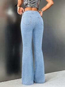 SHEIN ICON Women's Casual Versatile Daily Wear Flared Leg Jeans - Light Wash - View 2