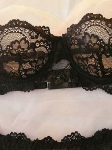 SHEIN Women's Lace Back Dual Strap Design Bra And Panty Lingerie Set - Black - View 2