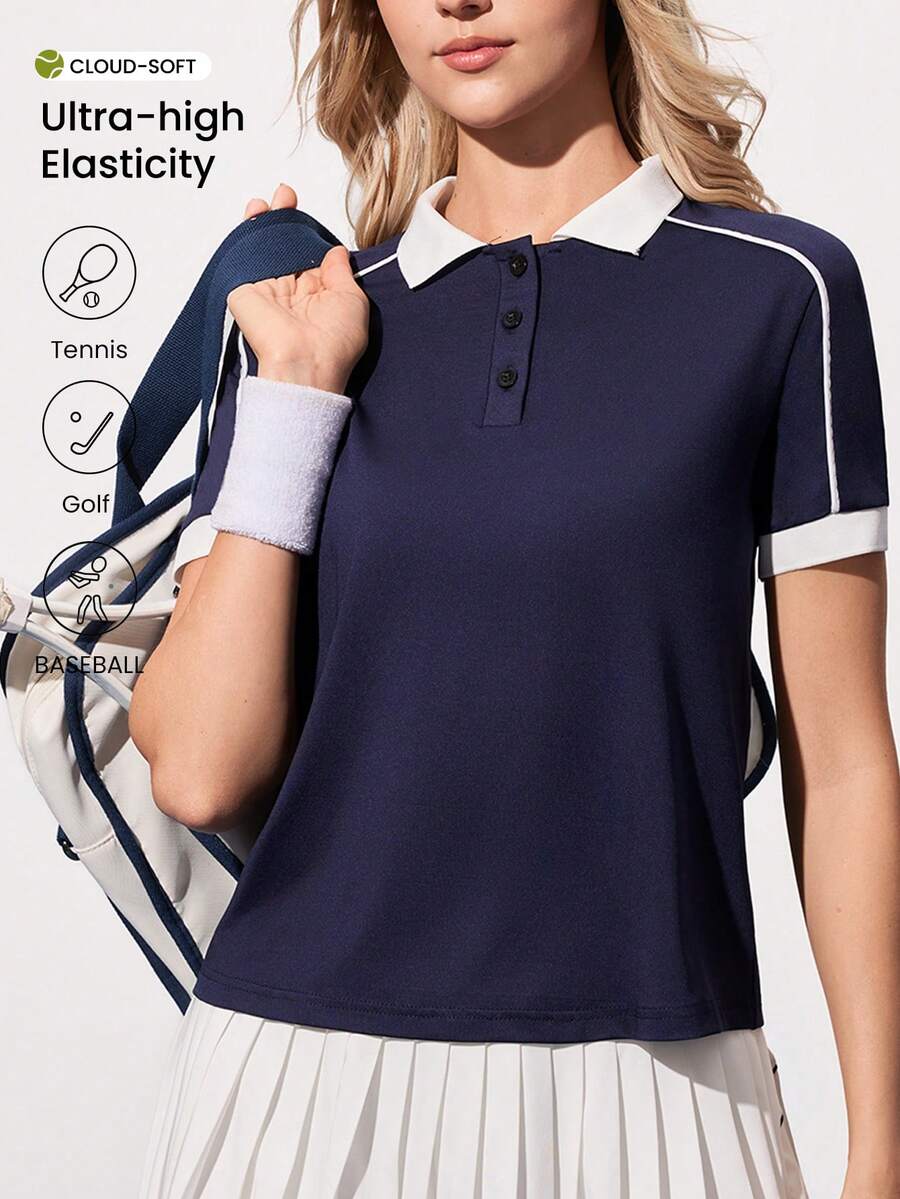 CourtClass Women's Summer Casual Sports Contrast Piping Tennis Polo Shirt Golf Outfit Women Polo Polo Shirts For Women Tennis Polo Women - Navy Blue - View 1
