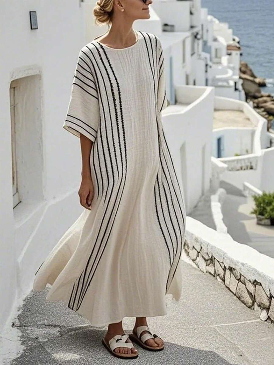 Isle Nomé 度假风条纹连衣裙，宽松飘逸纹理长裙 - 彩色 - 查看 1