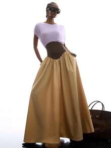 LYSMO 女士撞色收腰优雅长裙 - 彩色 - 查看 7