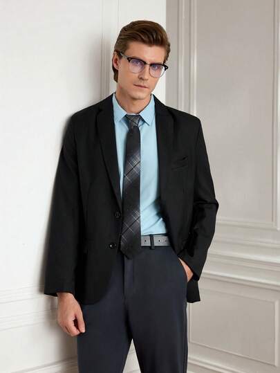 Officeau 2-Button Men's Casual Solid Color Blazer, Fashionable Small Suit Jacket For Middle-Aged Business Formal Wear