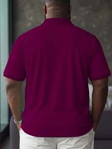 Manfinity Homme 加大码男士短袖休闲通勤 Polo 衫 男士酒红色 Polo 衫 男士翻领 - 中紫紅色 - 查看 3
