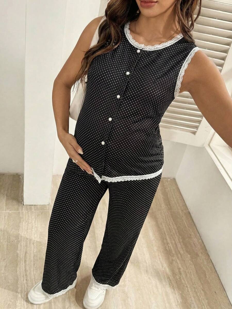 SHEIN Nursing Two-Piece Suits - Black - View 1