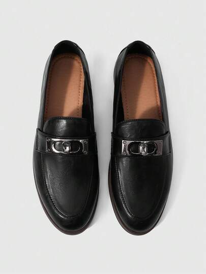 Sleekvia Women Shoes Fashion Black Metal Buckle Classic Suitable For Commuting Women Flat Loafers Women Flat Single Shoes Suitable For Outdoor Shopping To Work Daily Versatile Women's Shoes