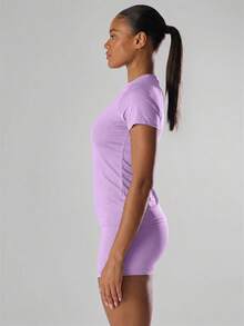 Musera Sport Solid Color Short Sleeve Sports Tee Running Short Active Comfy Workout Gym Running Run Club Gym Fitness Yoga Pilates Daily Casual - Lilac Purple - View 3