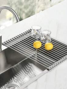 1PC Stainless Steel Expandable Dish Drying Rack Over The Sink Dish Drying Drain Sheet, Color Black And Grey With Adjustable ArmsFunctional Kitchen Sink Color Black Organizer For Vegetable Fruit Cookware Set For Kitchen Bathroom New Year Chirsmas Gift - Multicolor - View 10