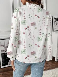 EMERY ROSE Women's Long Sleeve Floral Print Frill Trim Long Shirt - Multicolor - View 2