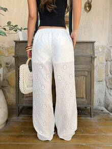 Serisse 女士度假休闲纯色镂空刺绣裤 - 白色 - 查看 2