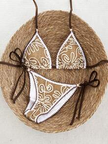 Vaytide New Floral Lace Bikini, Sexy Swimsuit For Women, Beach Vacation, Spring/Summer Bikinis Set For Women Patterned Bikini Embroidered Bikini - Brown - View 5