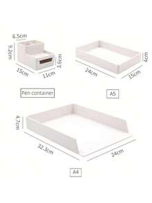1PC, Desktop Stackable Storage Box, Office Pull-Out File Storage Box A4 Storage Box Desktop Plastic Drawer Stationery Holder Pen Holder - White - View 4