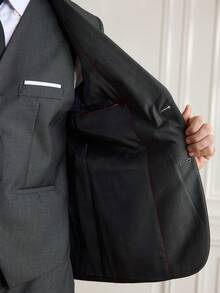 Officeau 男士修身商务休闲西装三件套，包括外套、裤子和马甲，适合男士婚礼新郎穿着，高品质专业通勤西装套装 - 深灰色 - 查看 11