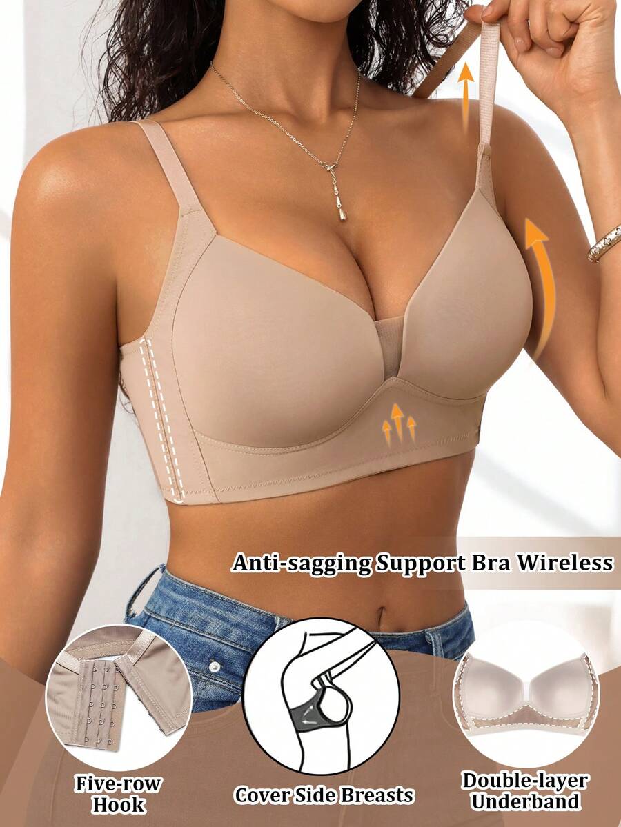 Women's Comfortable Solid Sexy Romantic & Simple Mesh Soft Cup Anti-Sagging Bra Wedding - Apricot - View 1