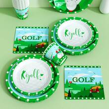 高尔夫主题一次性餐盘、餐巾纸和杯子，派对用品套装，可供 24 人使用，一次性纸质派对餐具，适用于生日、婚礼、主题派对、家庭野餐。 - 查看 5