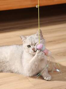Interactive Cat Wand Toy With Elastic String, Indoor Pet Feather Teaser For Kitten Play, Essential Cat Supplies Gift - Multicolor - View 5