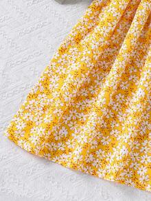 Teen GirlWaist-Cinching Elegant Refreshing V-Neck Dress - Yellow - View 6