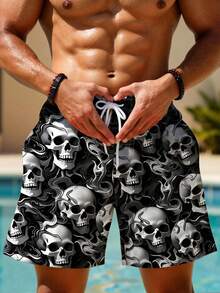 Solantero Quần short nam in hình đầu lâu, kiểu dáng thường ngày, có túi và dây rút, thích hợp mặc đi biển mùa hè. - Xám - Xem 4