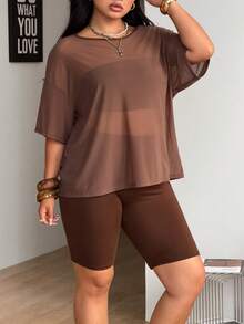 Coolane Conjunto informal de 3 piezas de talla grande - Café integral - Ver 3