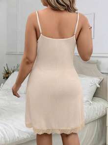 SHEIN Clasi Plus Size Summer Casual Solid Color Lace Patchwork Camisole Dress - Apricot - View 2