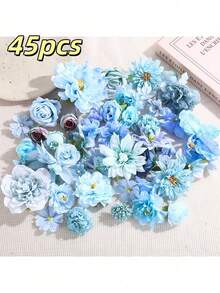SHEIN 45 Blue Artificial Flower Heads For Home Decor, Bridal Bouquets, Headpieces, Garden Decorations, Table Decorations, Wedding Center Setups, And Bedrooms. - Blue - View 7