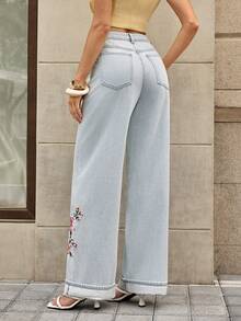Selenza Quần jean denim thêu hoa thanh lịch dành cho nữ, thích hợp cho mùa hè. - Rửa nhẹ - Xem 3