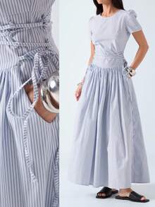Women Midi Dresses - 藍白 - 查看 7