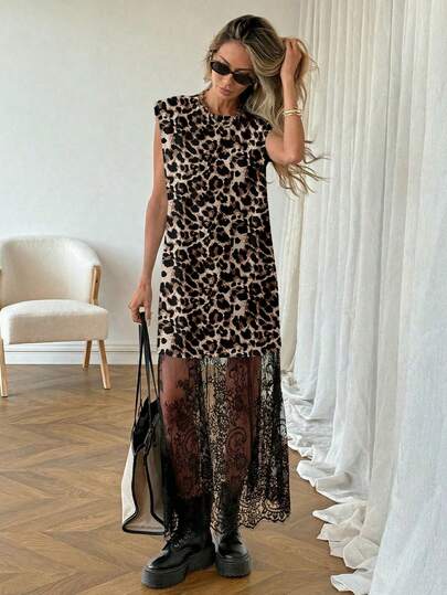 EMERY ROSE Vestido maxi de mujer de unicolor casual con parches de encaje sin mangas, adecuado para uso diario, ir a trabajar, versátil y de moda, para primavera y verano. Este vestido es adecuado para vacaciones de primavera y uso en verano, con varios estilos que incluyen vestido maxi casual, vestido para salir y vestido de verano. El color negro es adecuado para uso diario, ir a trabajar y uso en verano.