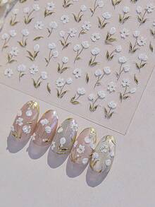 1张5D立体浮雕自粘美甲贴纸，金色烫金叶子玉兰花春季美甲贴花，美甲用品 - 彩色 - 查看 1