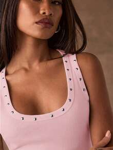 SHEIN BAE 女士夏季休闲串珠装饰吊带衫 - 藕粉色 - 查看 6