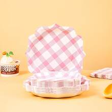 Platos cuadrados desechables con pétalos en forma de cuadros rosas, servilletas, vasos de papel, set de suministros desechables para fiestas, adecuado para 16 invitados, apto para cumpleaños, bodas, fiestas temáticas, picnics familiares, utensilios desechables para fiestas - Ver 3