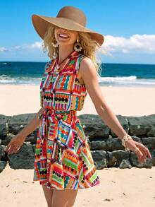 Sylviya Women's Sleeveless Vacation Floral Print Waist Tie Dress Summer Outfits For Women Summer Dress Summer Clothes Beach Outfit For Women Casual Dresses For Women Vacation Outfits Women Summer Holiday Outfits Vacation Dresses, Floral Dresses For Women Cruise Outfit For Women Bohemian Clothes For Women,Summer Dresses For Women - Multicolor - View 1
