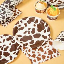 Brown Cow Patterned Disposable Dining Plate, Napkins, Paper Cups, Disposable Party Supplies Set, Suitable For 16 Guests, Suitable For Birthdays, Weddings, Themed Parties, Family Picnics, Disposable Dining Plate Party Utensils - View 5