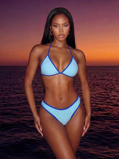 Vaytide Women's Summer Vacation Beach Contrast Trim Spaghetti Strap Bikini Set Sporty Bikini Color Block Bikini Sexy Swimwear