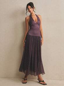 Poéselle Women's Polka Dot Print Casual Sleeveless Long Dress - Brown - View 7