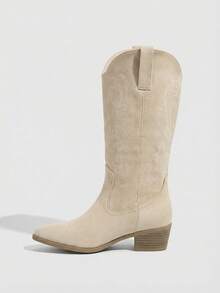 Daringsoles Giày bốt cao đến giữa bắp chân dành cho nữ, phong cách Bohemian miền Tây, thích hợp cho các buổi tiệc, lễ Giáng sinh, trang phục Halloween. - Màu be - Xem 11