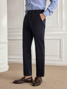Business Casual Stretch Trousers, With Crown Embroidery, Elastic & Skin-Friendly Fabric, Breathable For Summer - Navy Blue - View 6