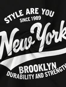 Manfinity Joysei Men's Retro New York Black And White Striped Round Neck T-Shirt - Multicolor - View 5