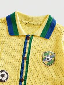 ROMWE MEN Camisa polo de punto jacquard con rayas bordadas para hombre - Amarillo - Ver 2