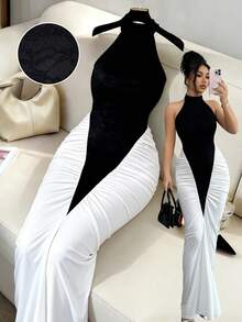 Selianne Women's Summer New Date Vacation Commute Black And White Color Block Sleeveless Slim Fit Bodycon Short Vest Dress - Black - View 1