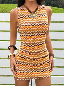 SHEIN EZwear Đầm ôm sát dệt kim dành cho nữ - trái cam - Xem 7