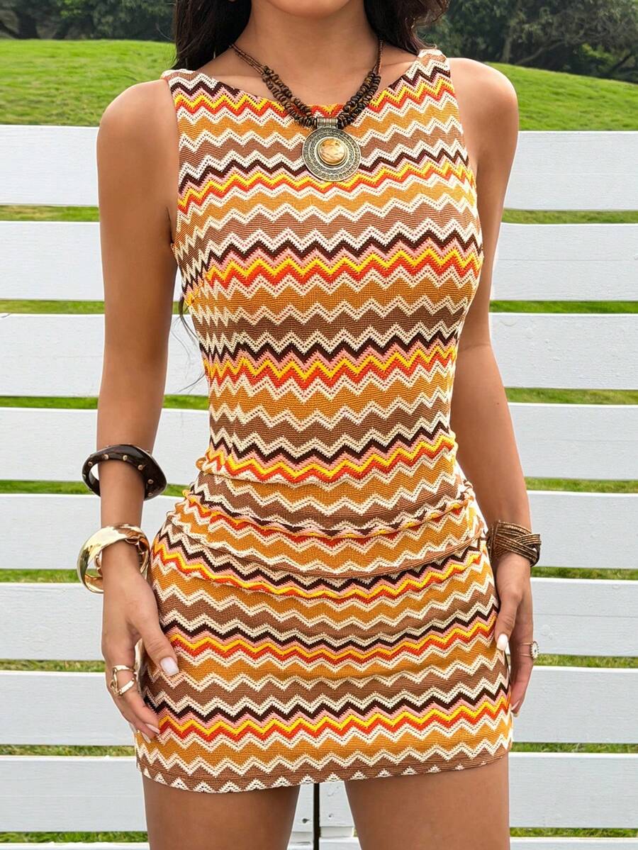 SHEIN EZwear Knitted Bodycon Dress For Women - Orange - View 1