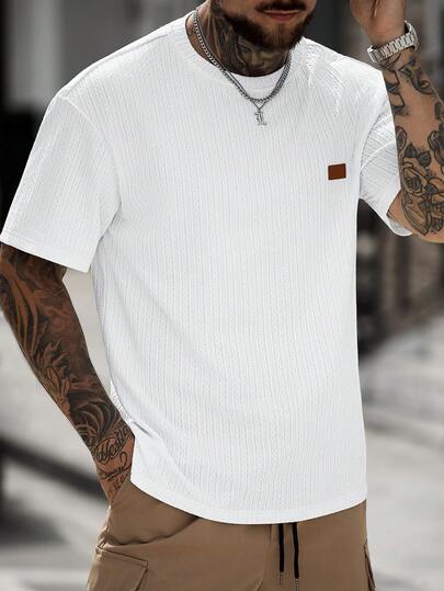 Manfinity CasualCool Áo thun nam dáng rộng cổ tròn tay ngắn chất liệu jacquard dệt họa tiết, thích hợp làm quà tặng cho bạn trai/chồng, quà kỷ niệm.