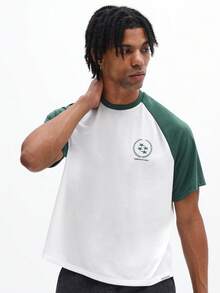SUMWON Men's Boxy Fit Crew Neck T-Shirt With Contrast Raglan Sleeves And Small Chest Logo Print Casual Summer Tee - Multicolor - View 4