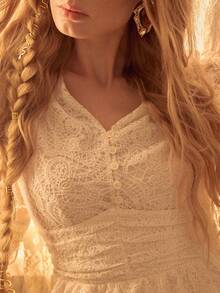 MOTF STUDIO 女士蕾丝层叠刺绣荷叶边迷你连衣裙 - 杏色 - 查看 2