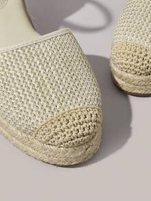 Styleloop Sandalias de plataforma y cuña de verano para mujer con tira de tobillo trenzada y punta abierta - Albaricoque - Ver 4