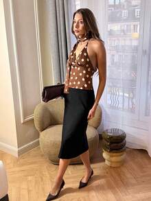 Pariaura Women's Sexy Polka Dot Print Backless Halter Top, Summer - Brown - View 4